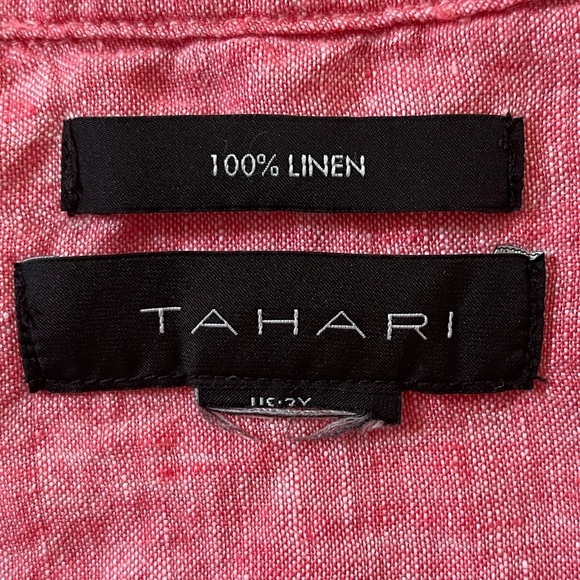 TAHARI 100% Linen Tunic Top Muted Red Split V  Lagenlook Boho Casual Plus Size - Picture 6 of 11